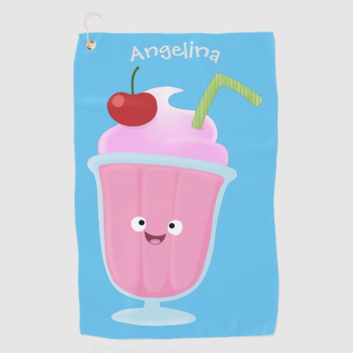 Cute strawberry ice cream sundae cartoon  golf towel