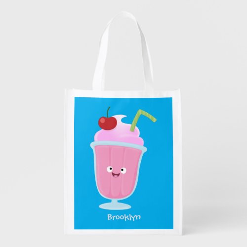 Cute strawberry ice cream sundae cartoon grocery bag