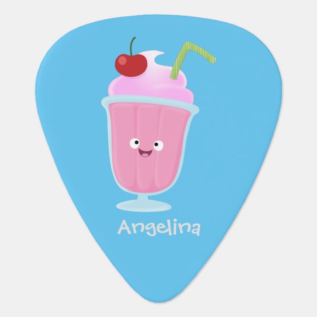 Cute strawberry ice cream sundae cartoon  guitar pick (Front)