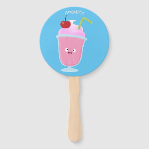 Cute strawberry ice cream sundae cartoon hand fan