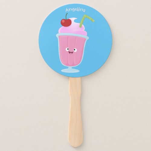 Cute strawberry ice cream sundae cartoon hand fan