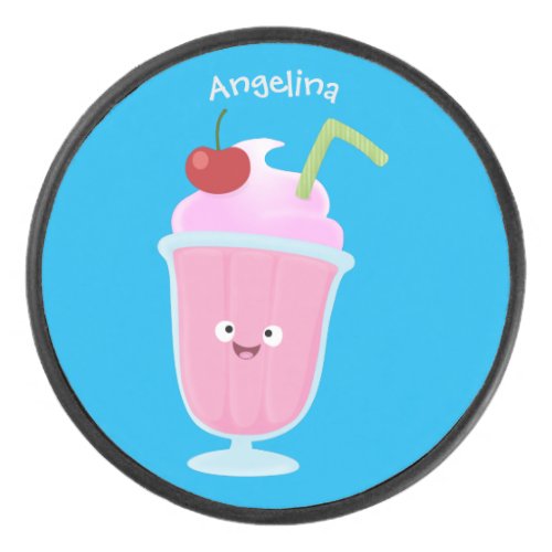 Cute strawberry ice cream sundae cartoon hockey puck