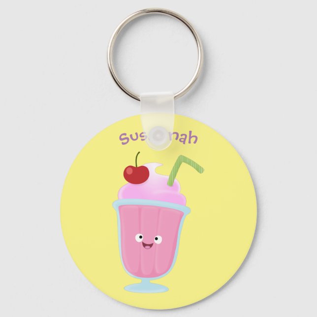 Cute strawberry ice cream sundae cartoon keychain (Front)