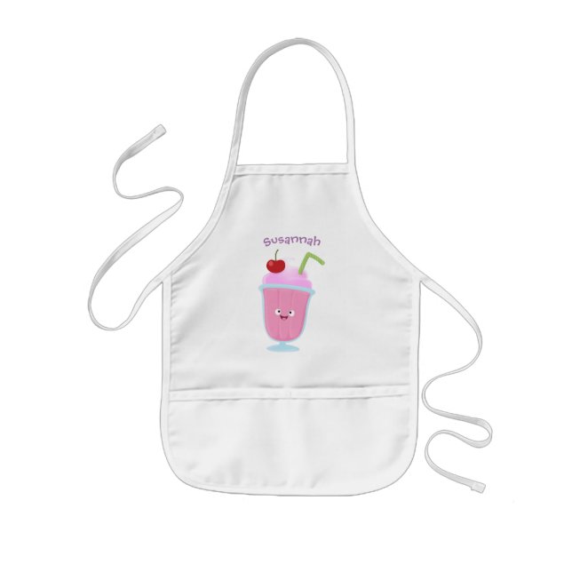 Cute strawberry ice cream sundae cartoon kids' apron (Front)