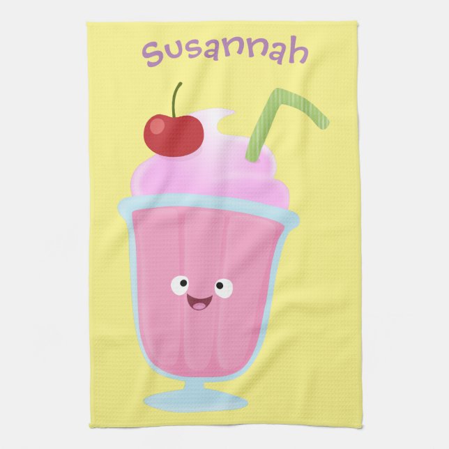 Cute strawberry ice cream sundae cartoon kitchen towel (Vertical)