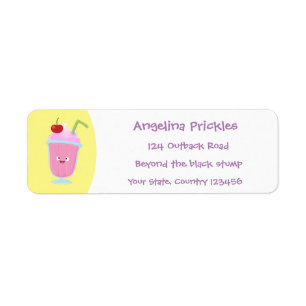 Cute strawberry ice cream sundae cartoon label
