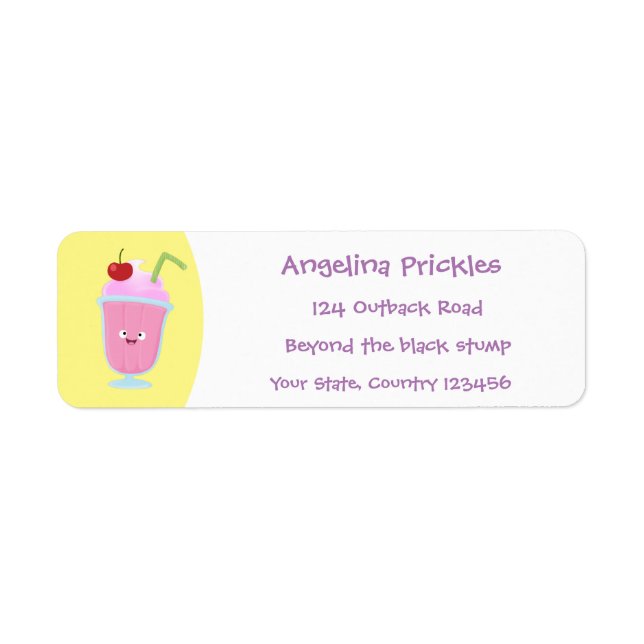 Cute strawberry ice cream sundae cartoon label (Front)