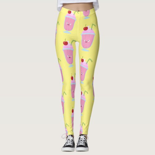 Cute strawberry ice cream sundae cartoon leggings