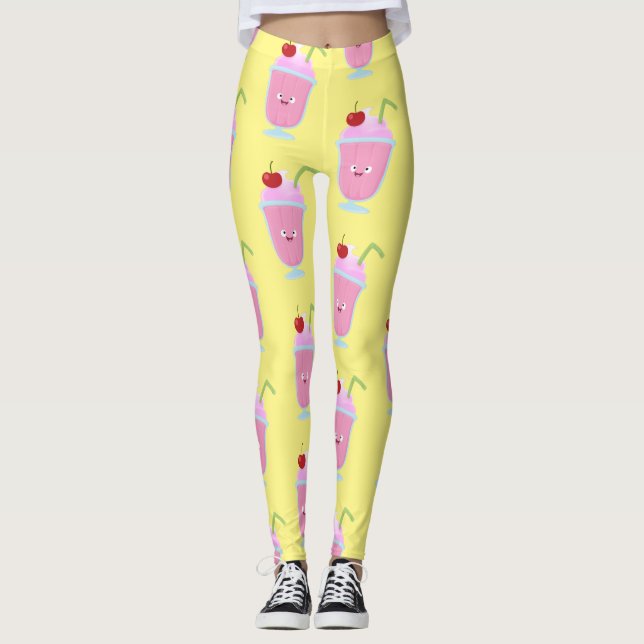 Cute strawberry ice cream sundae cartoon leggings (Front)