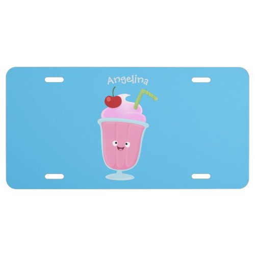 Cute strawberry ice cream sundae cartoon  license plate