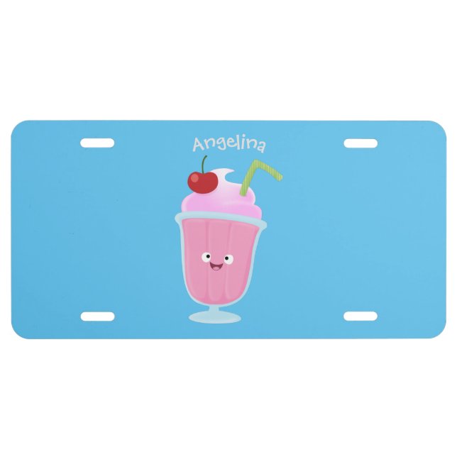 Cute strawberry ice cream sundae cartoon  license plate (Front)