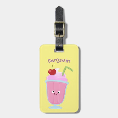 Cute strawberry ice cream sundae cartoon luggage tag