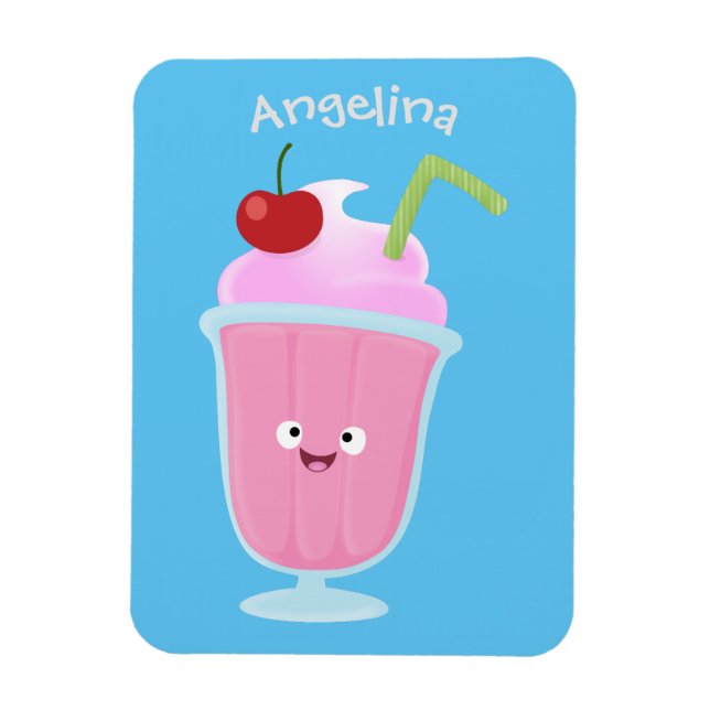 Cute strawberry ice cream sundae cartoon magnet (Vertical)