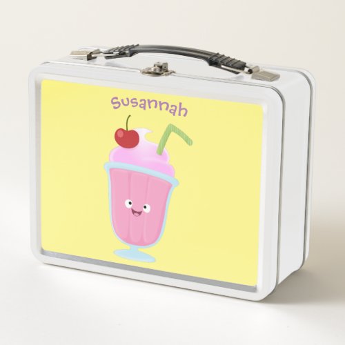 Cute strawberry ice cream sundae cartoon metal lunch box