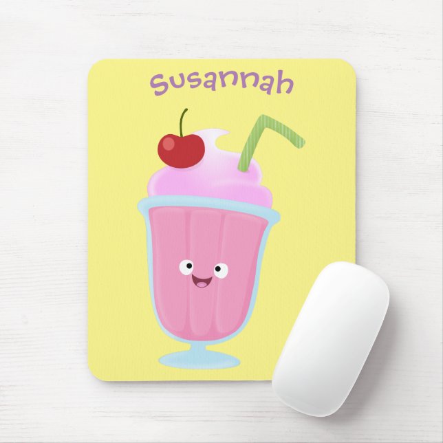 Cute strawberry ice cream sundae cartoon mouse pad (With Mouse)