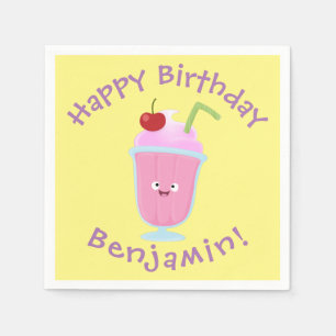 Cute strawberry ice cream sundae cartoon napkins