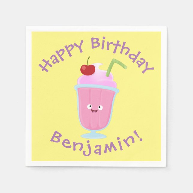 Cute strawberry ice cream sundae cartoon napkins (Front)