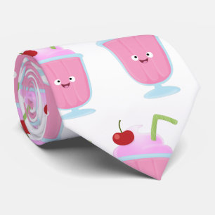 Cute strawberry ice cream sundae cartoon neck tie
