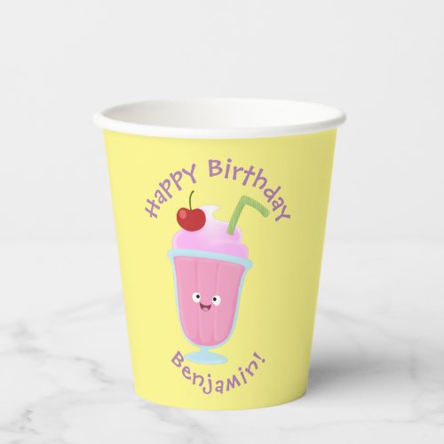 Cute strawberry ice cream sundae cartoon paper cups
