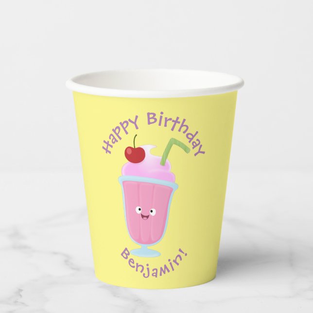 Cute strawberry ice cream sundae cartoon paper cups (Front)