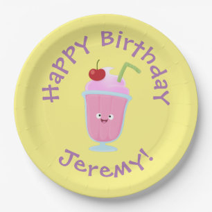Cute strawberry ice cream sundae cartoon paper plates
