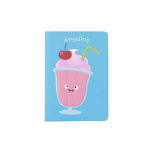 Cute strawberry ice cream sundae cartoon passport holder