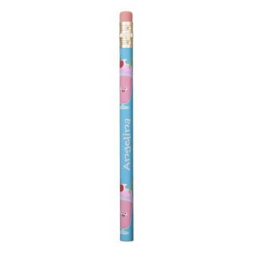 Cute strawberry ice cream sundae cartoon pencil