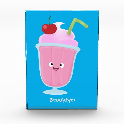 Cute strawberry ice cream sundae cartoon photo block