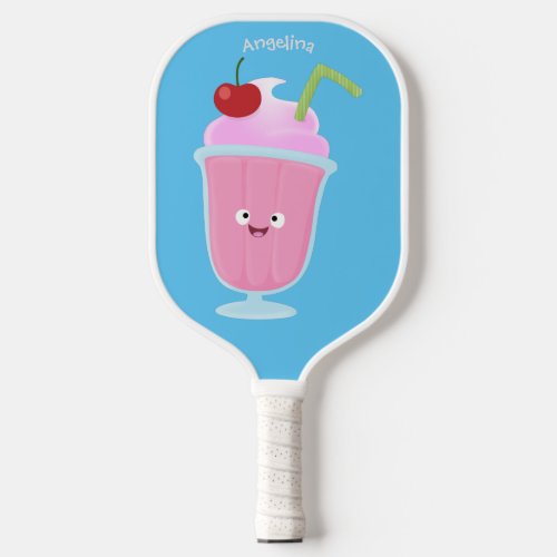 Cute strawberry ice cream sundae cartoon pickleball paddle