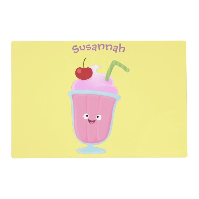 Cute strawberry ice cream sundae cartoon placemat (Front)