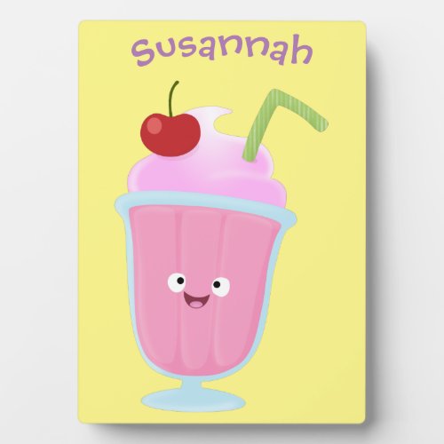 Cute strawberry ice cream sundae cartoon plaque