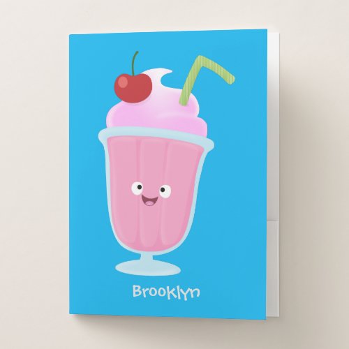 Cute strawberry ice cream sundae cartoon pocket folder
