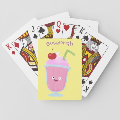 Cute strawberry ice cream sundae cartoon poker cards