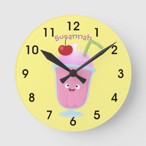 Cute strawberry ice cream sundae cartoon round clo round clock