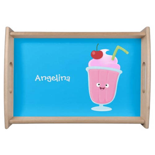 Cute strawberry ice cream sundae cartoon serving tray