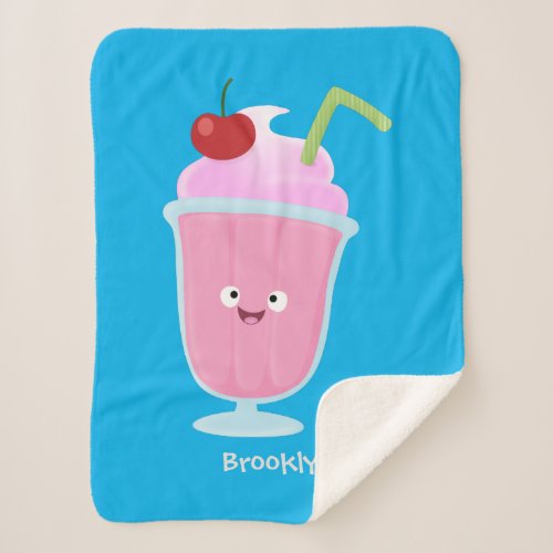 Cute strawberry ice cream sundae cartoon  sherpa blanket