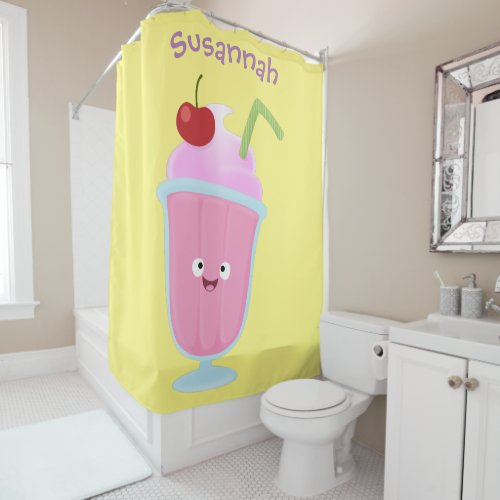 Cute strawberry ice cream sundae cartoon shower curtain