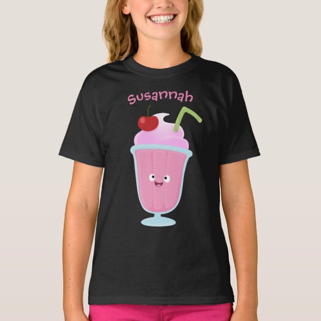 Cute strawberry ice cream sundae cartoon T-Shirt (Front)