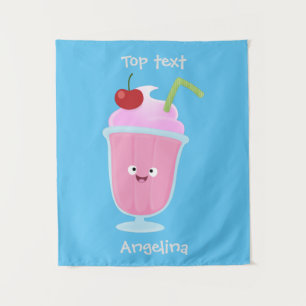 Cute strawberry ice cream sundae cartoon tapestry