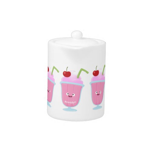 Cute strawberry ice cream sundae cartoon teapot