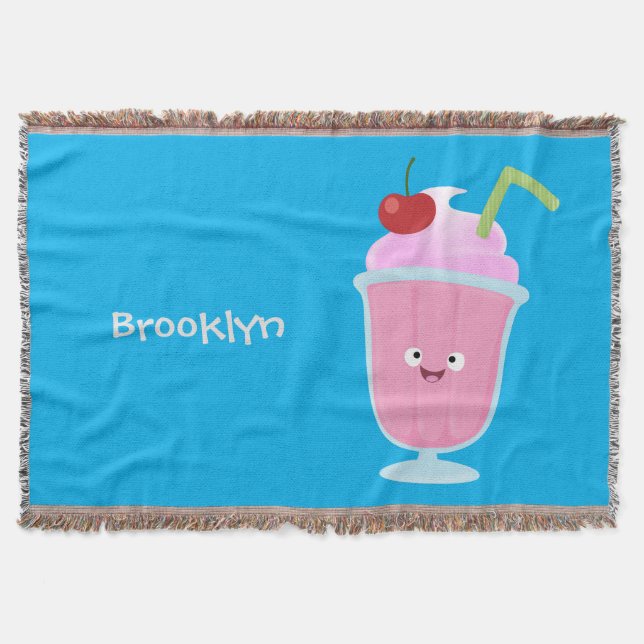 Cute strawberry ice cream sundae cartoon throw blanket (Front)