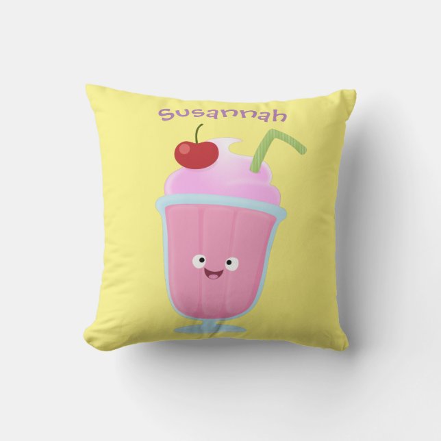 Cute strawberry ice cream sundae cartoon throw pillow (Front)