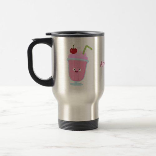 Cute strawberry ice cream sundae cartoon travel mug