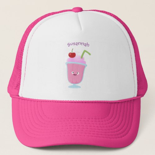 Cute strawberry ice cream sundae cartoon trucker hat