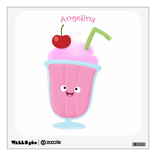 Cute strawberry ice cream sundae cartoon wall decal (Front)