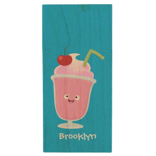 Cute strawberry ice cream sundae cartoon wood flash drive