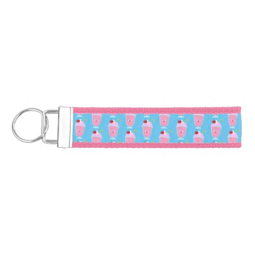 Cute strawberry ice cream sundae cartoon wrist keychain