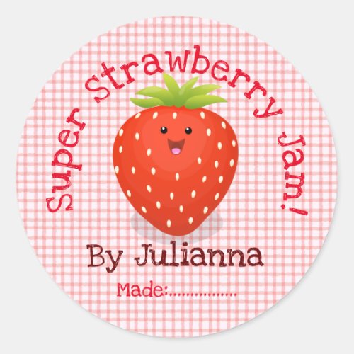 Cute strawberry jam cartoon illustration label