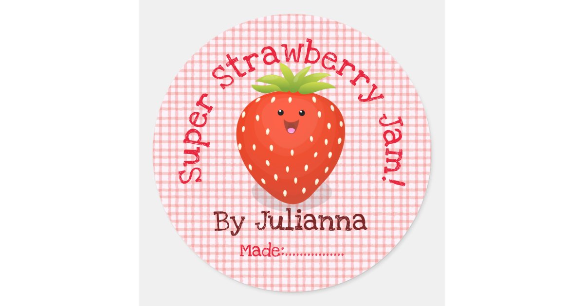 Cute strawberry jam cartoon illustration label | Zazzle