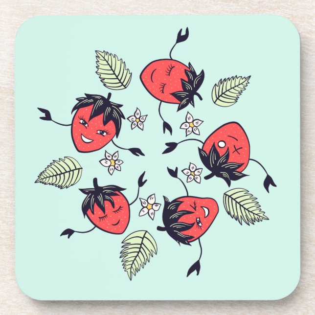 Cute Strawberry Kawaii Fruit Beverage Coaster (Front)
